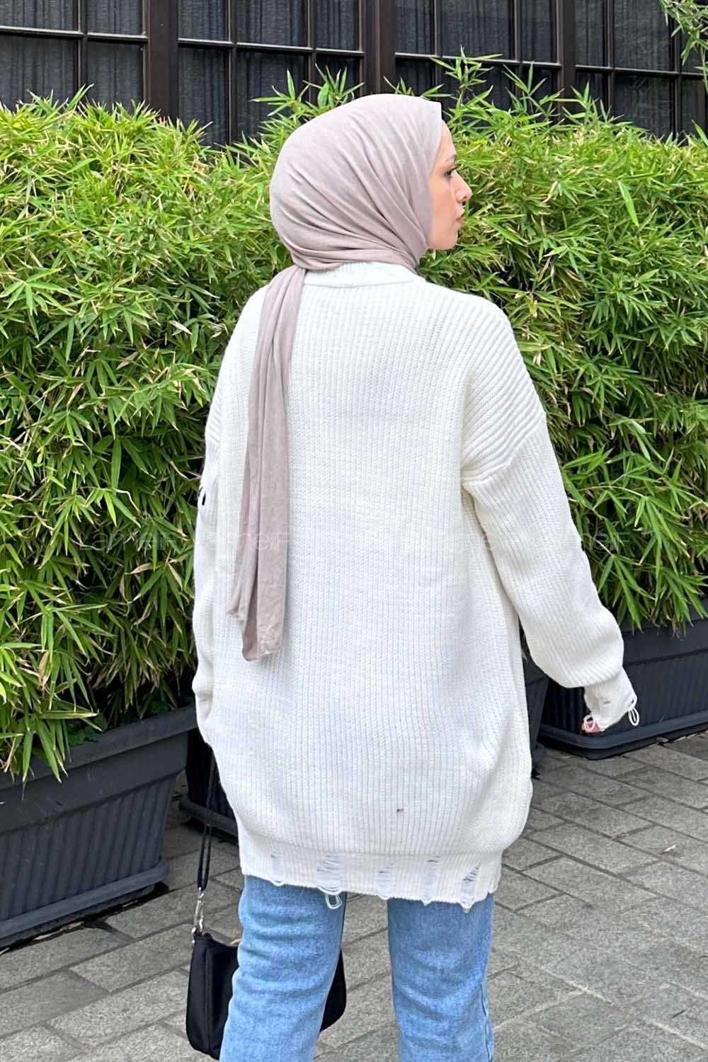 Lamelif Bisiklet Yaka Triko Kazak Beyaz