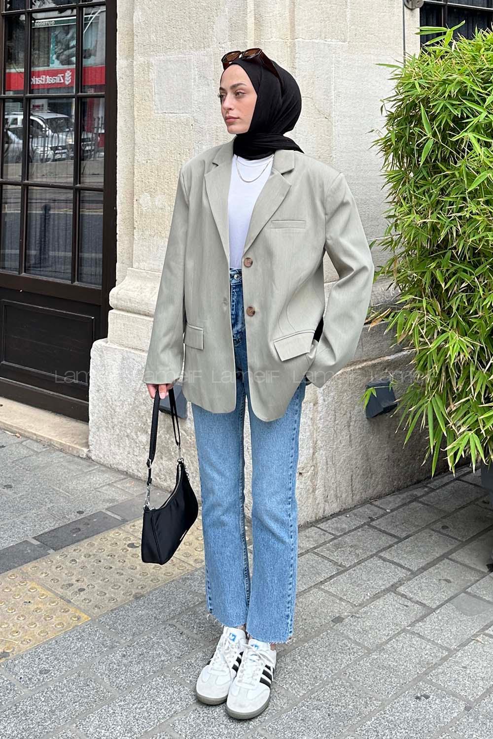 Lamelif Kapak Cep Blazer Ceket Mint Yeşili