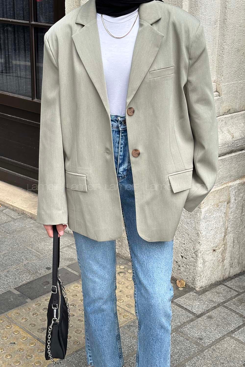 Lamelif Kapak Cep Blazer Ceket Mint Yeşili