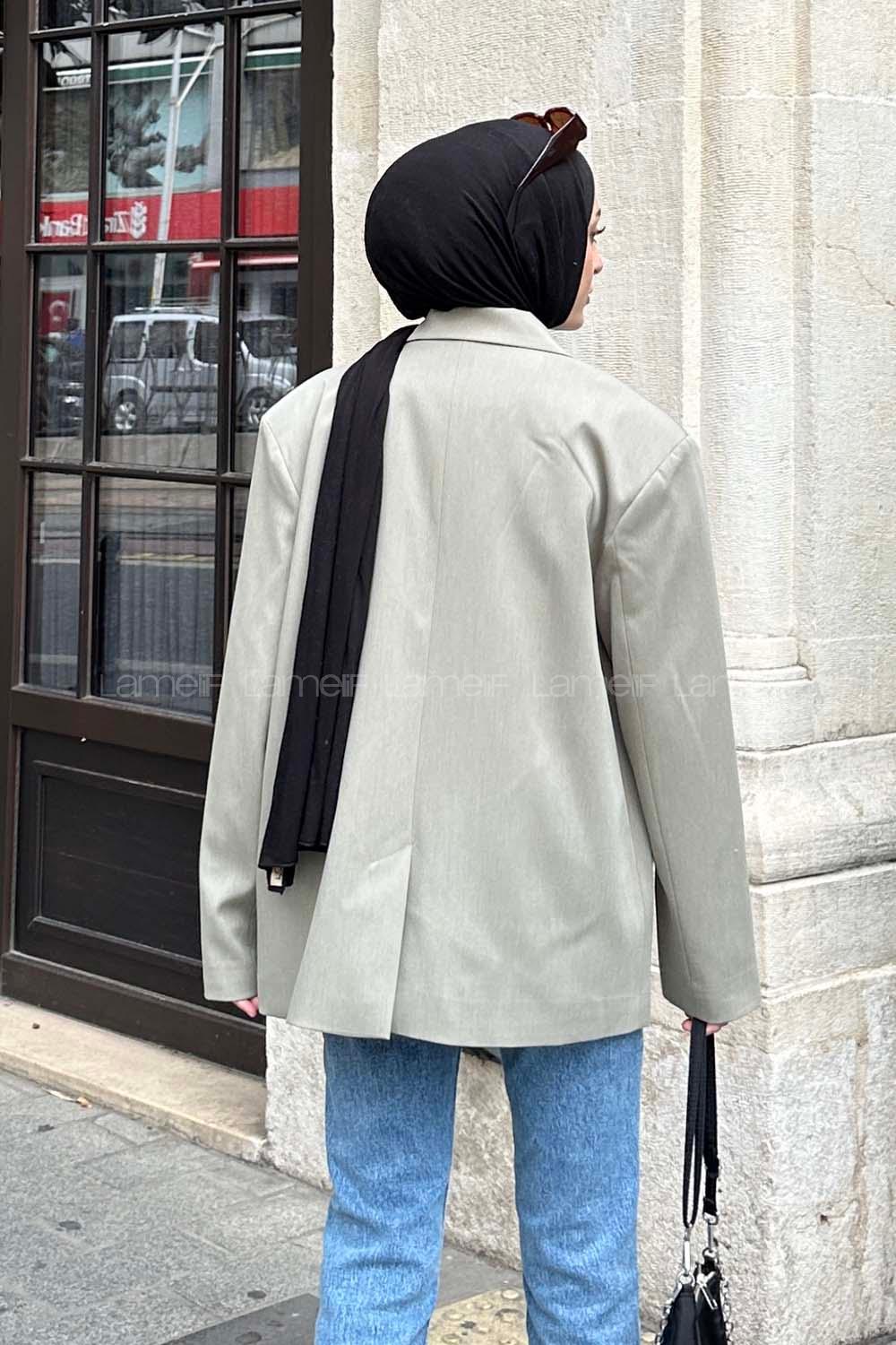 Lamelif Kapak Cep Blazer Ceket Mint Yeşili