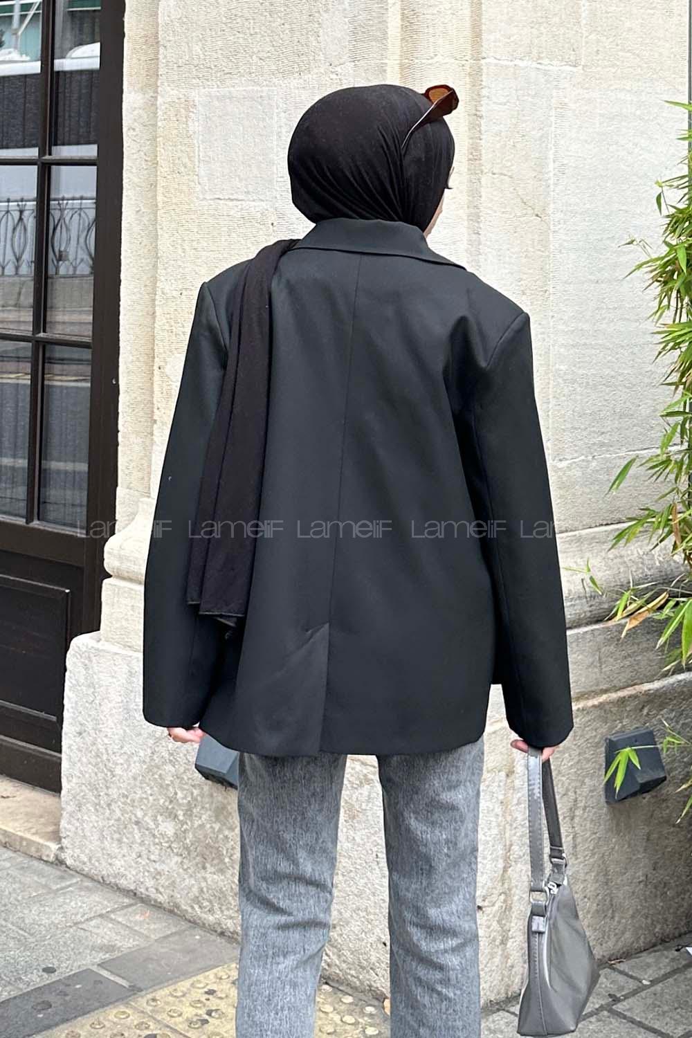 Lamelif Kapak Cep Blazer Ceket Siyah