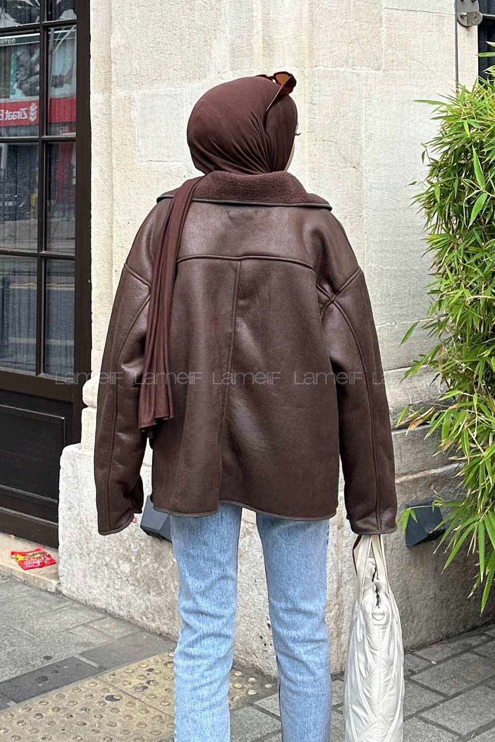 Lamelif Süet Düğmeli Mont Acı Kahve