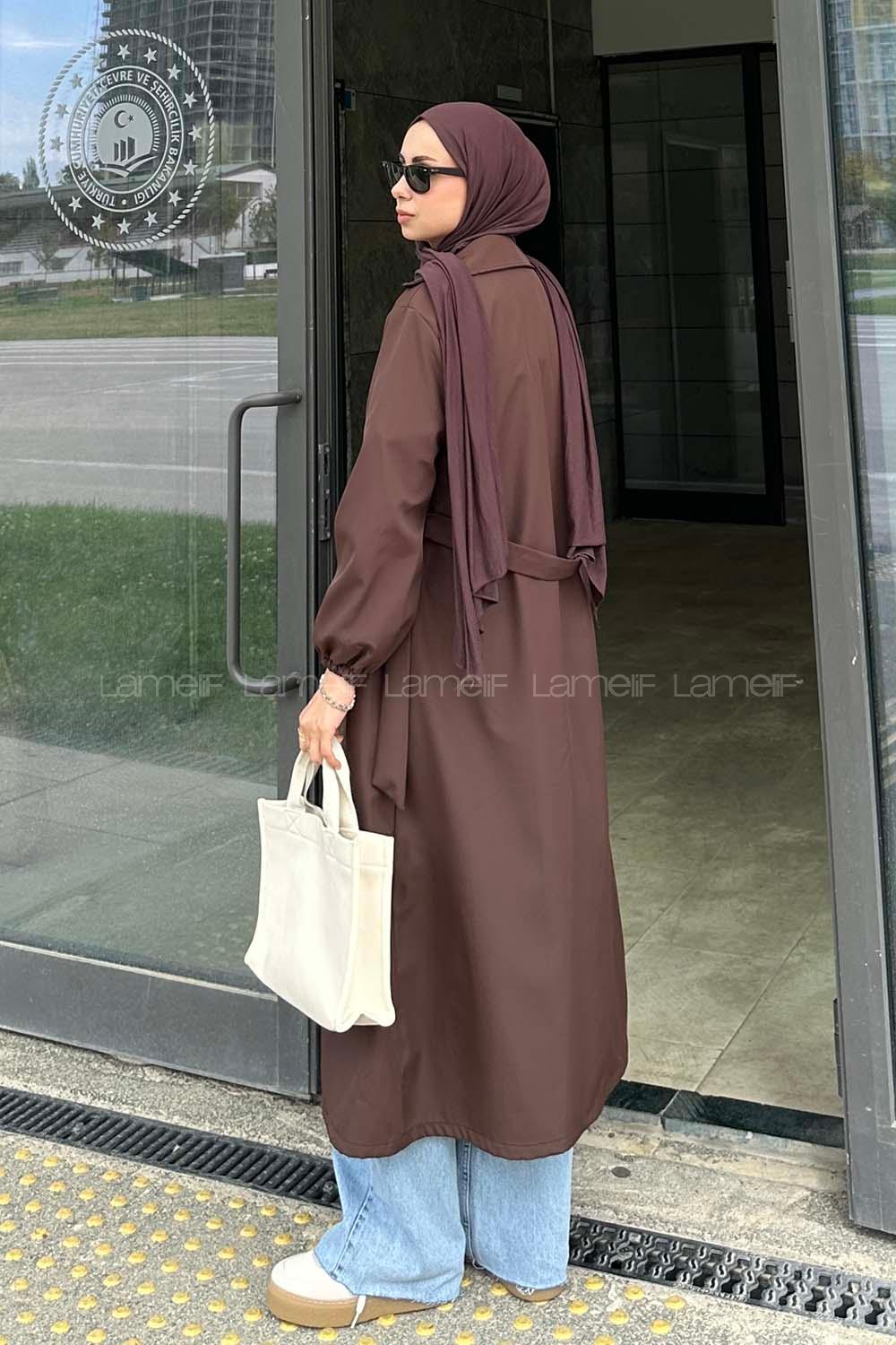 Lamelif Düğmeli Trençkot Acı Kahve