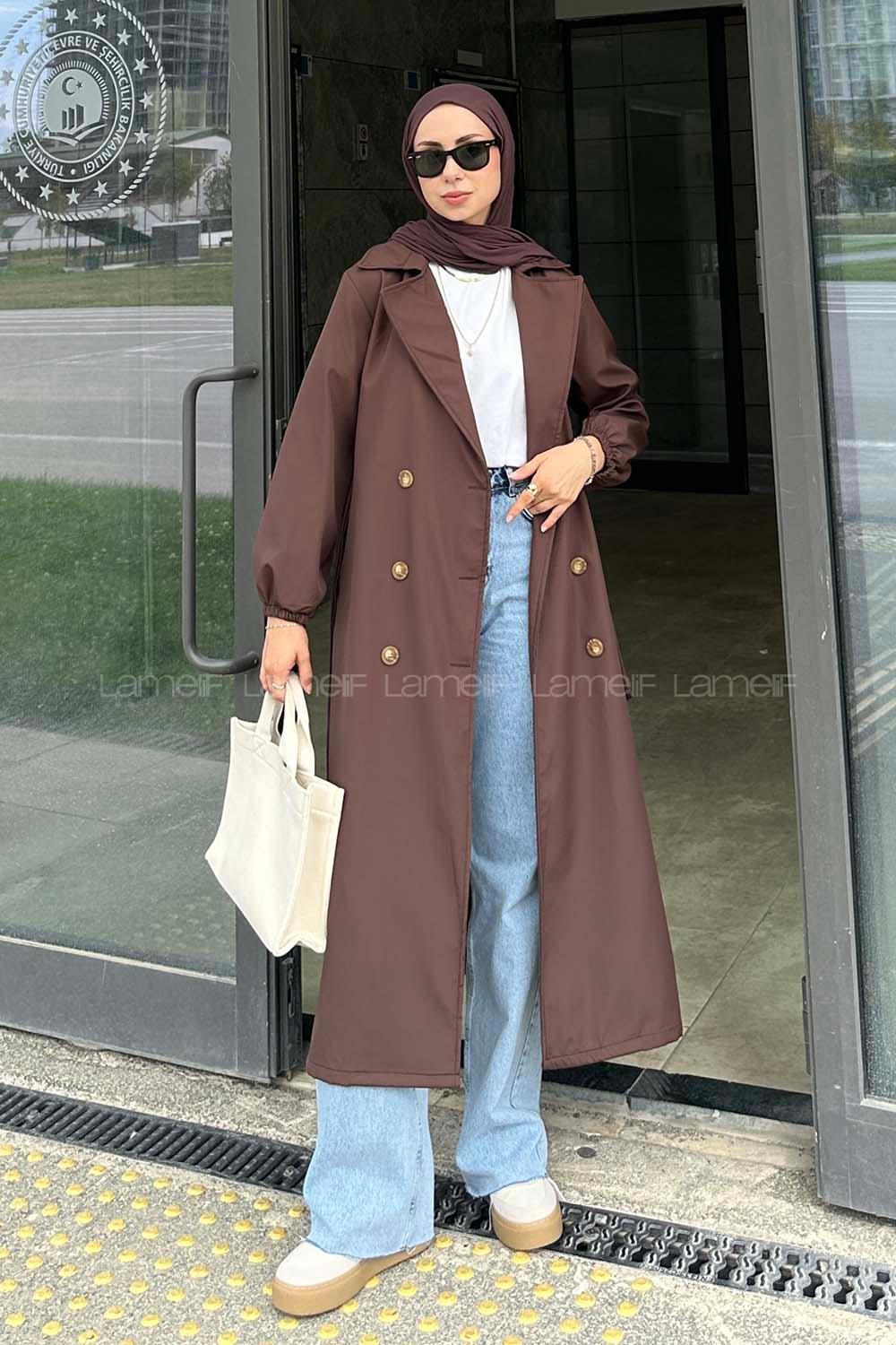 Lamelif Düğmeli Trençkot Acı Kahve