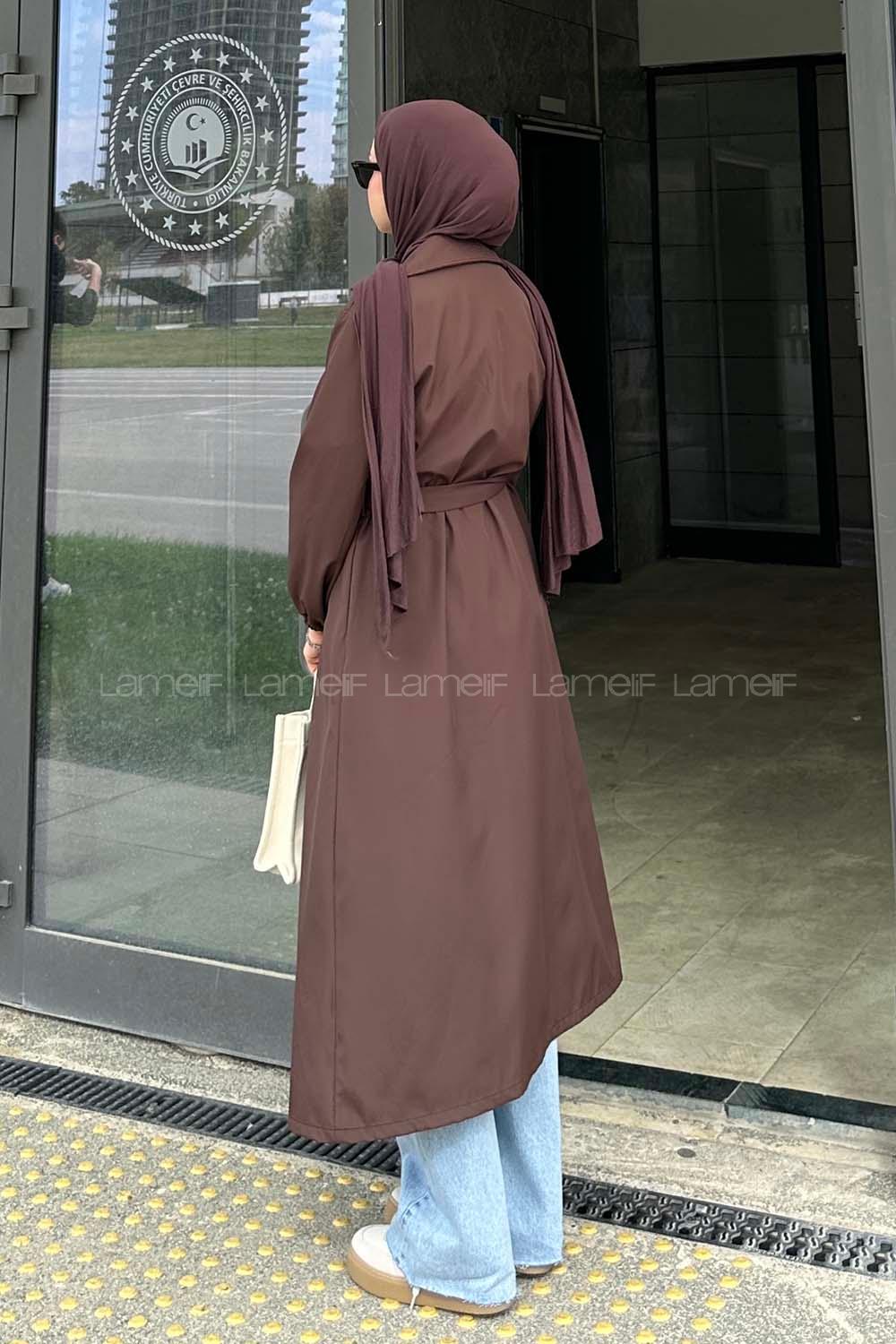 Lamelif Düğmeli Trençkot Acı Kahve