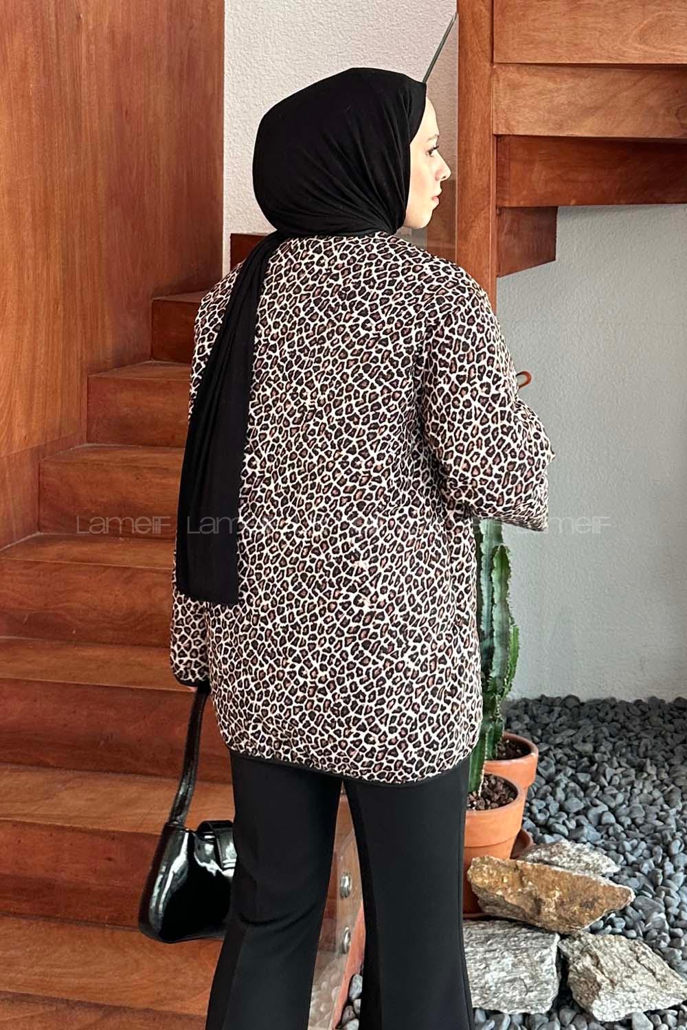 Lamelif Kapitone Çoban Mont Leopar Desenli