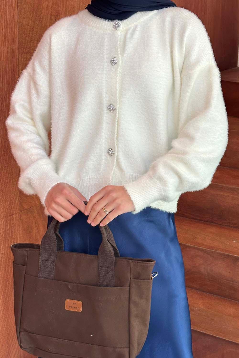 Lamelif Sakallı Basic Hırka Beyaz