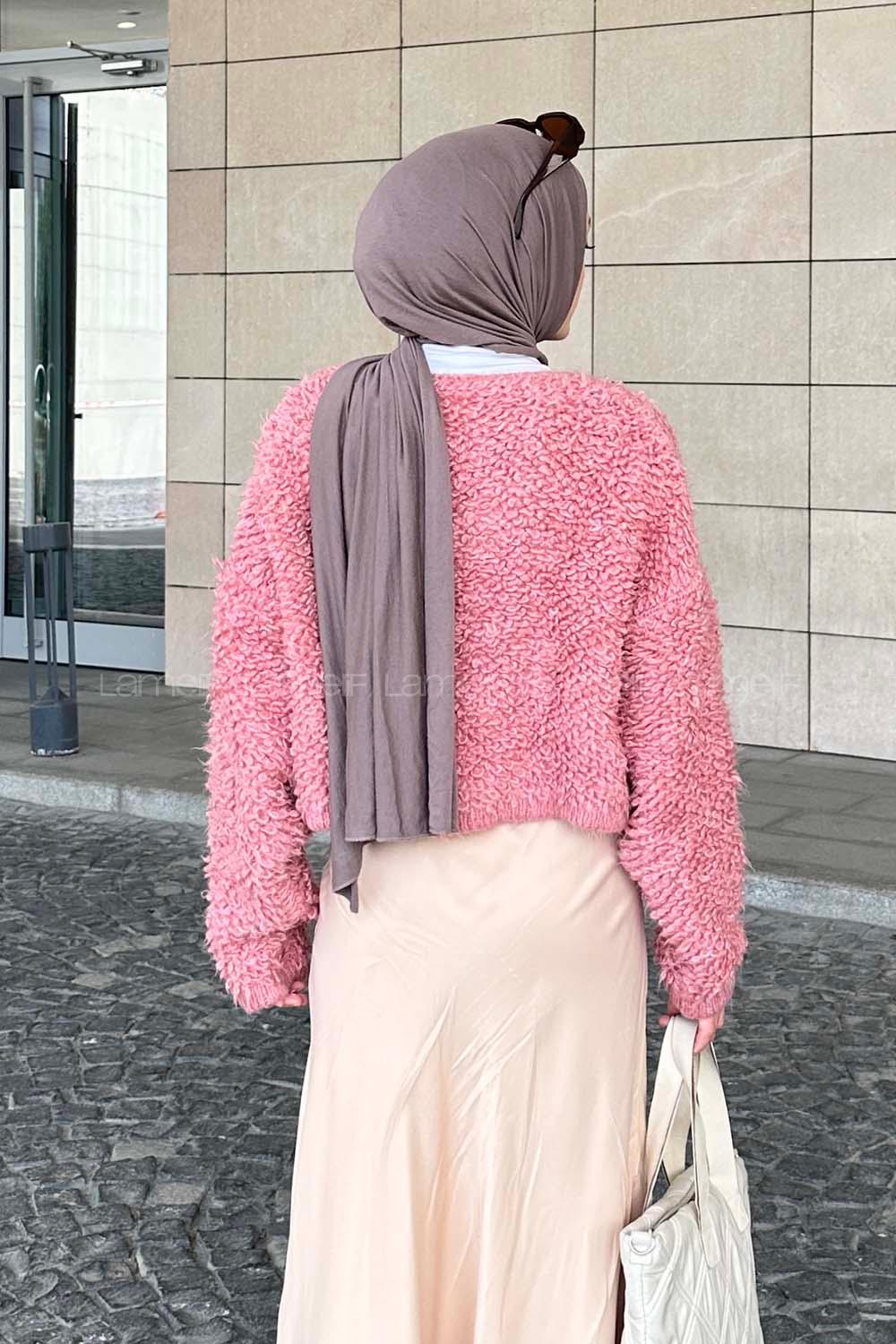 Lamelif Yumoş Havlu Desen Hırka Pembe