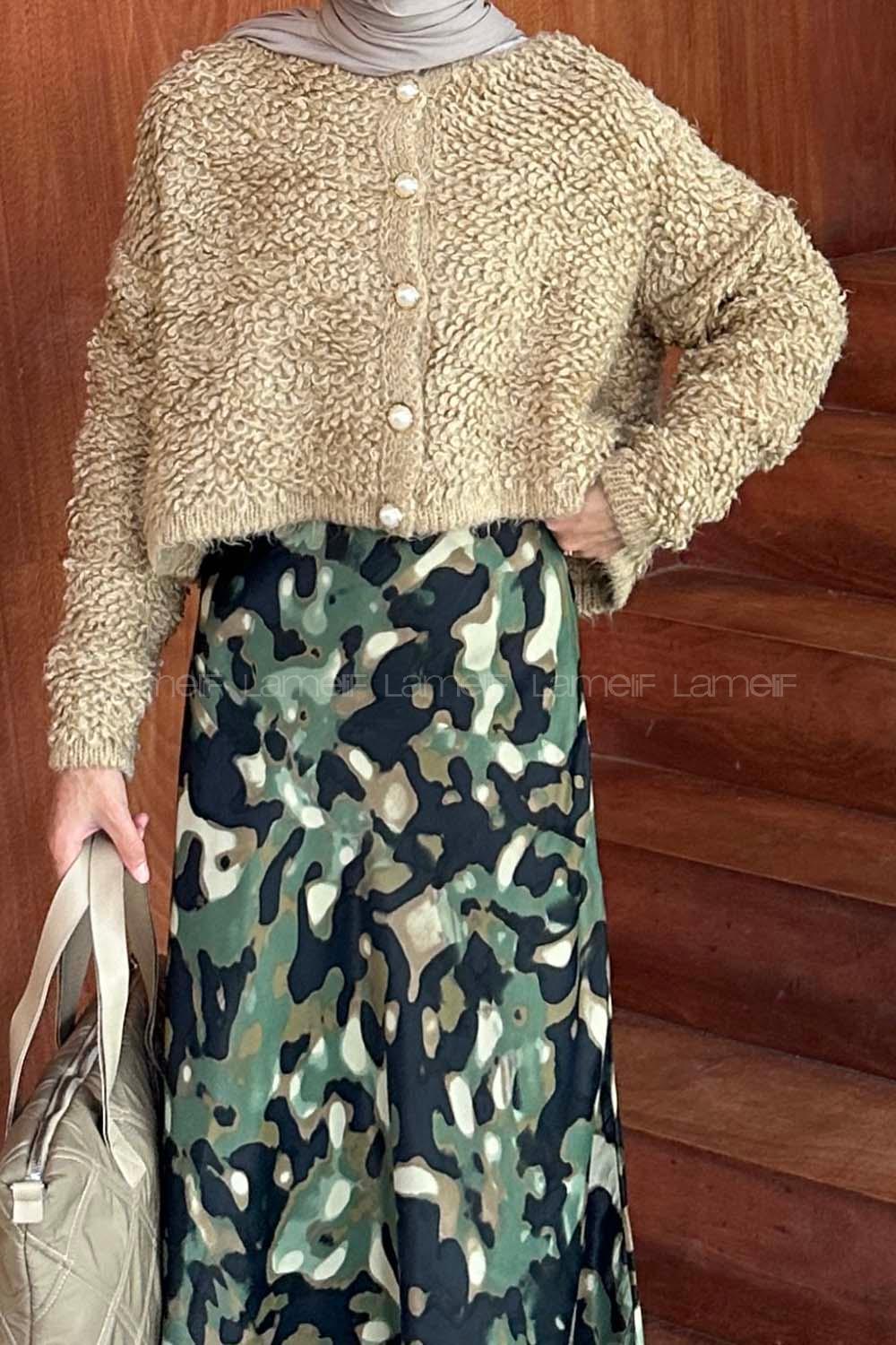 Lamelif Yumoş Havlu Desen Hırka Sütlü Kahve