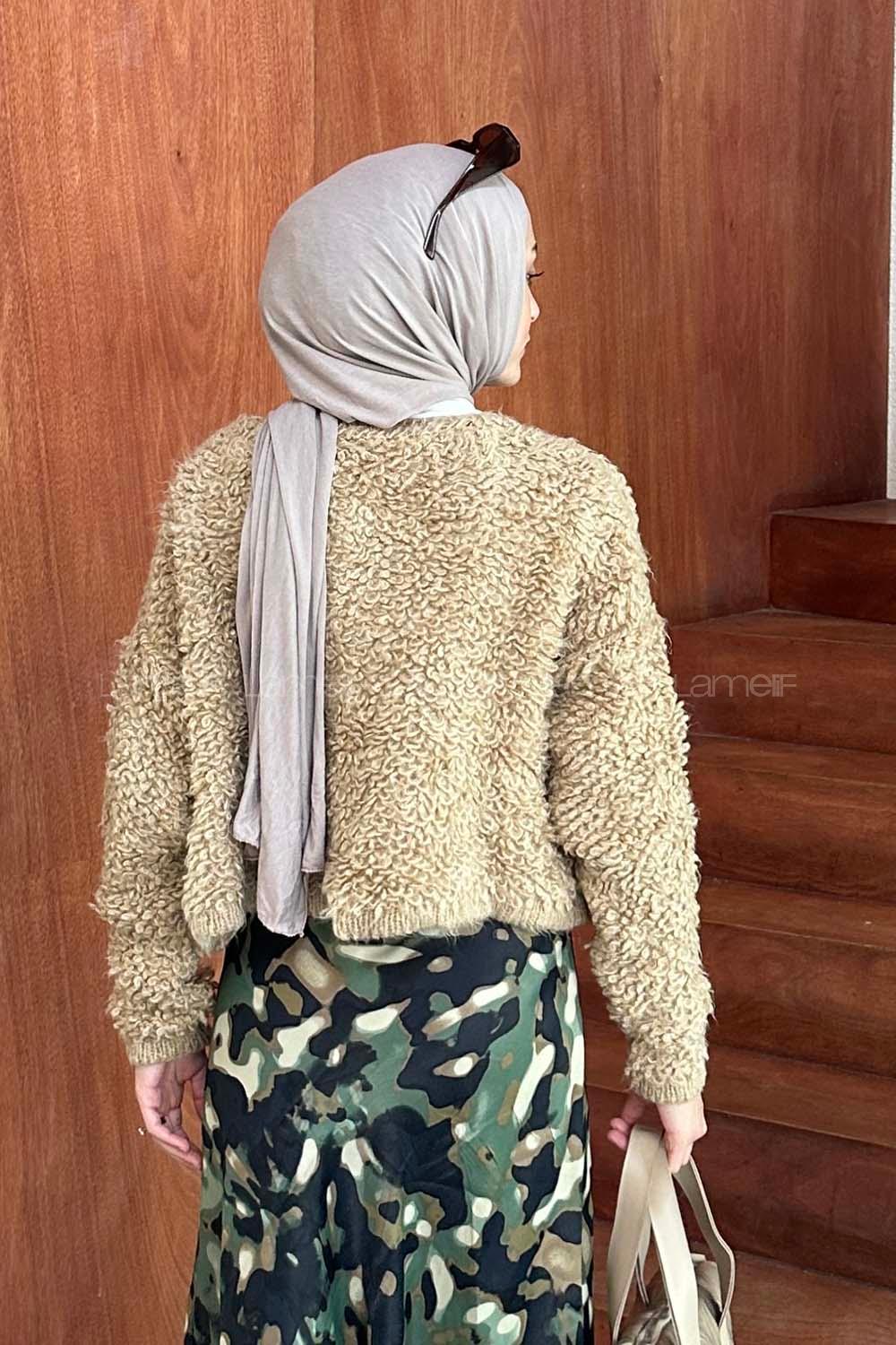 Lamelif Yumoş Havlu Desen Hırka Sütlü Kahve