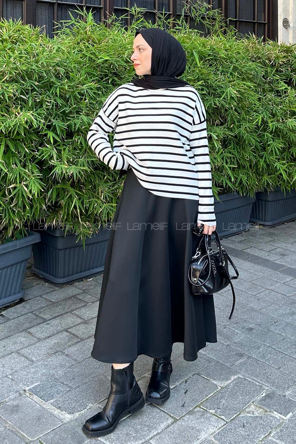 Lamelif Çizgili BalIkçı Kazak Beyaz