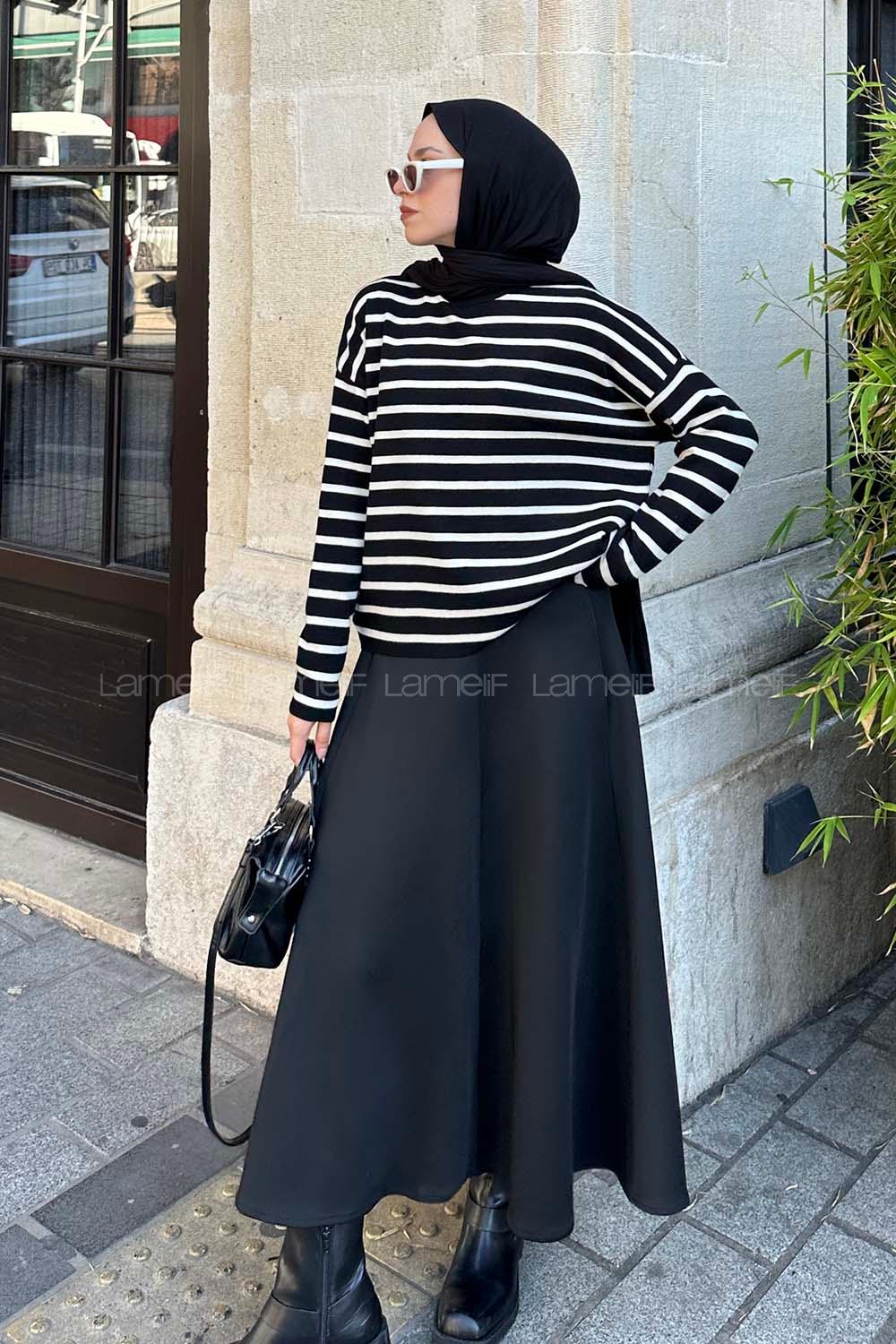 Lamelif Çizgili BalIkçı Kazak Siyah