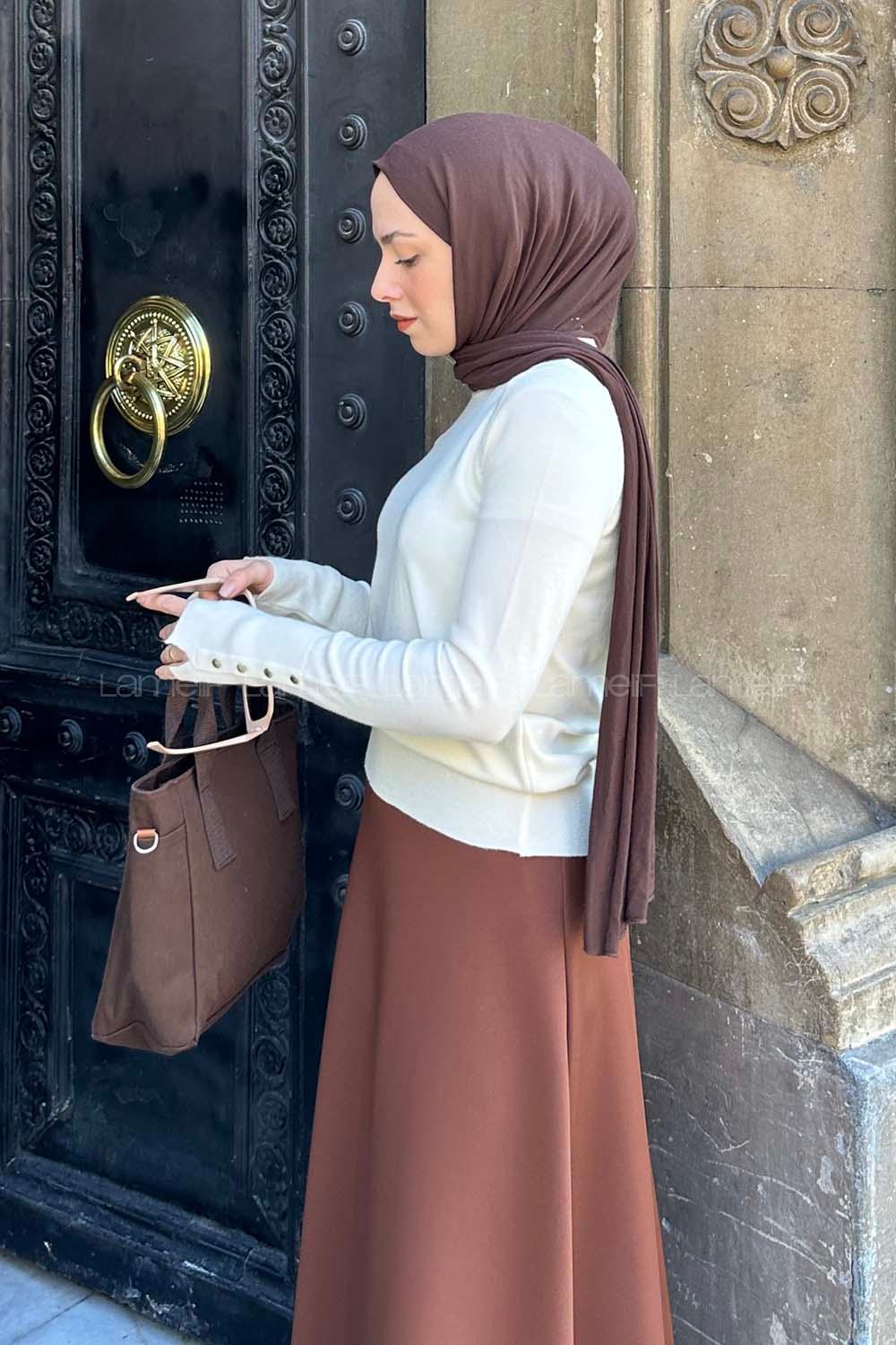 Lamelif Kol Drop Detaylı Kazak Krem