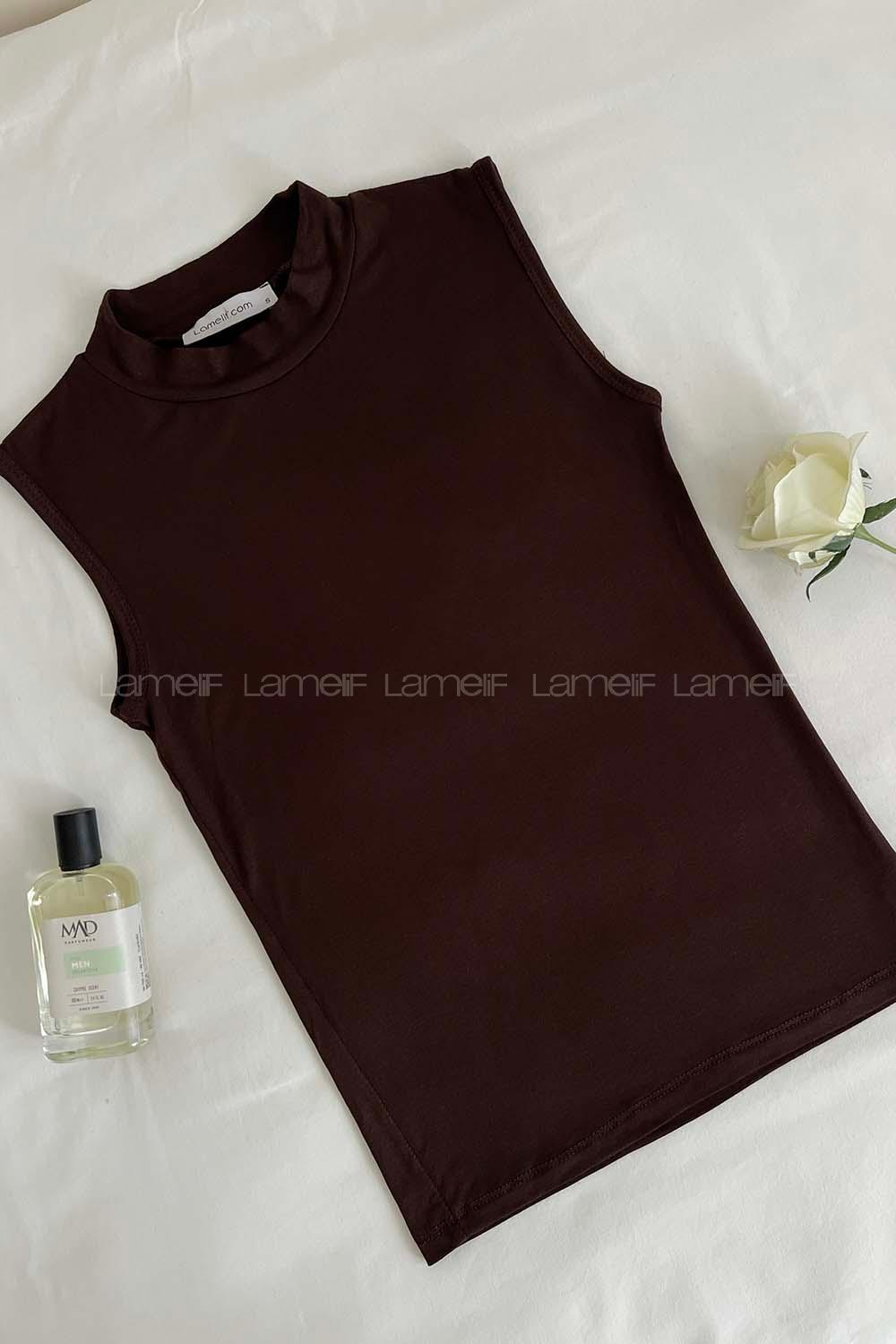 Bitter Brown Crew Neck Zero Arm Combed Fabric Body