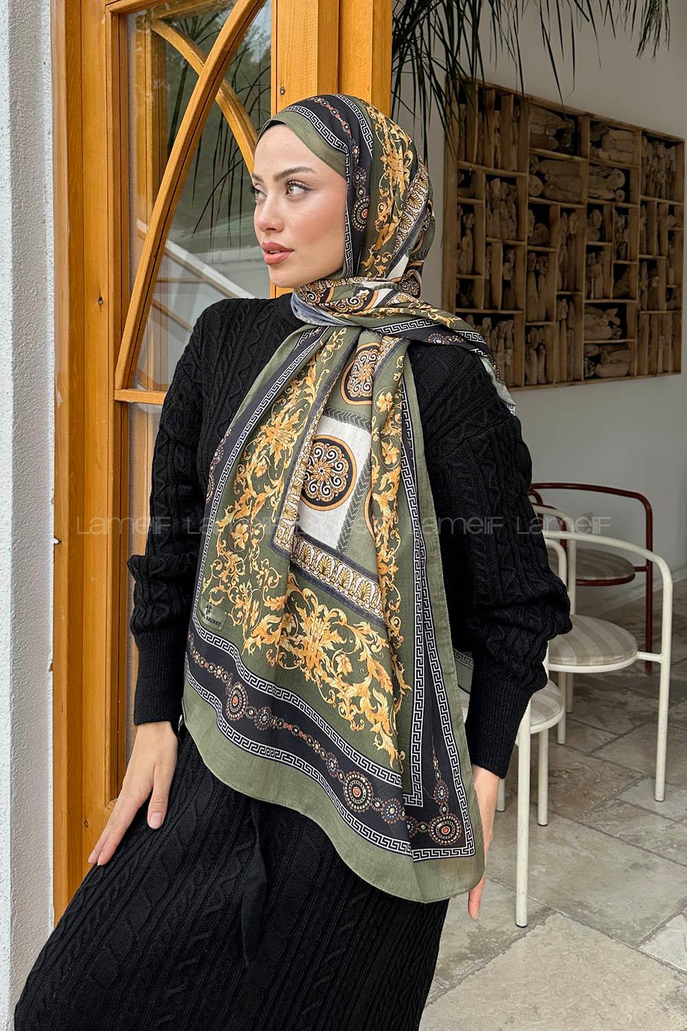 Lamelif Versa Desen Pamuk Şal Haki