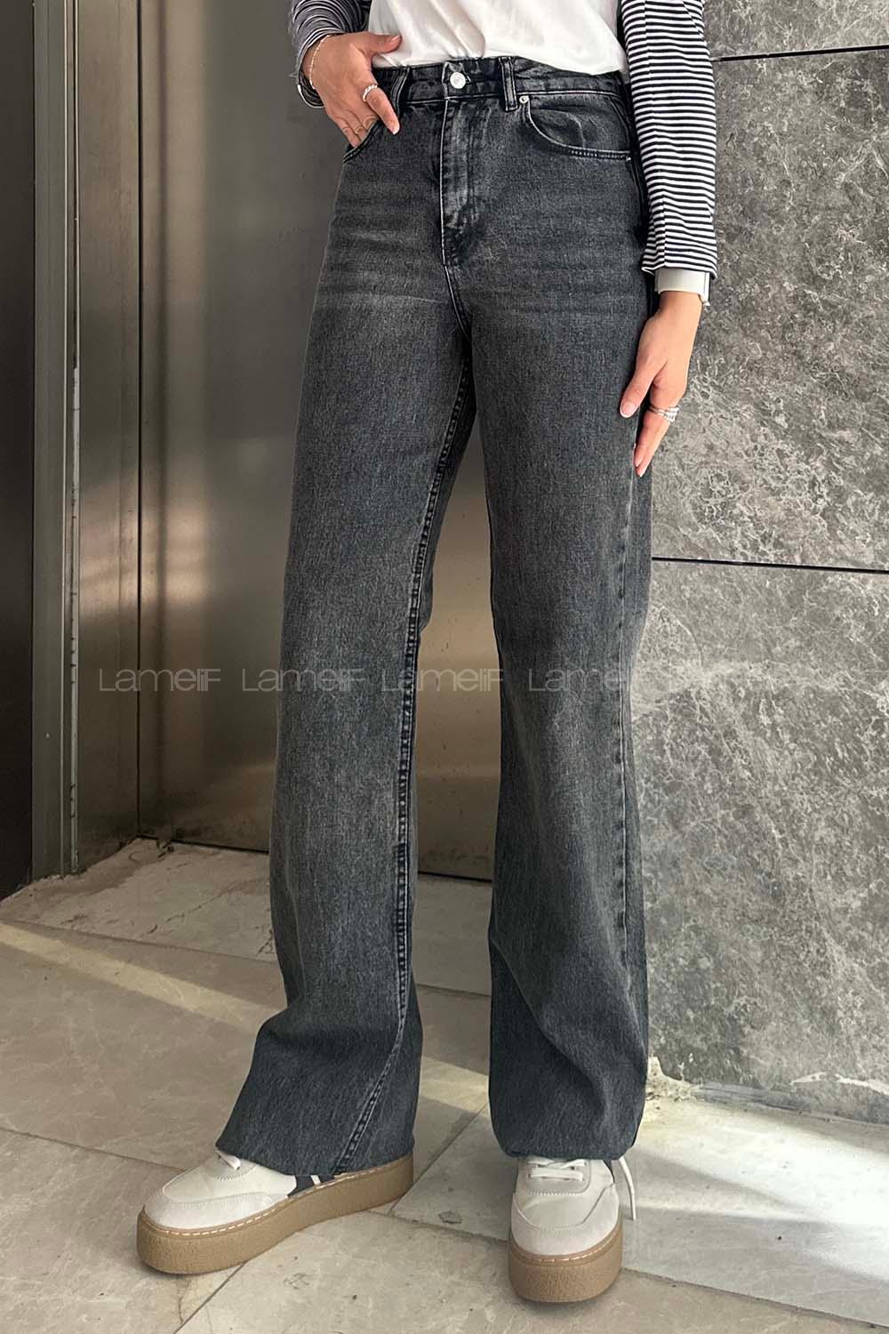 Lamelif Kesik Paça Straight Jean Füme