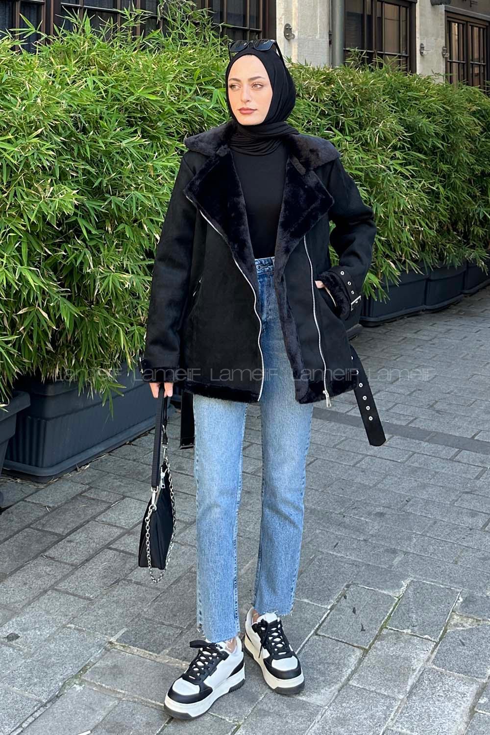 Black Scarf Neck Long Arm Coat