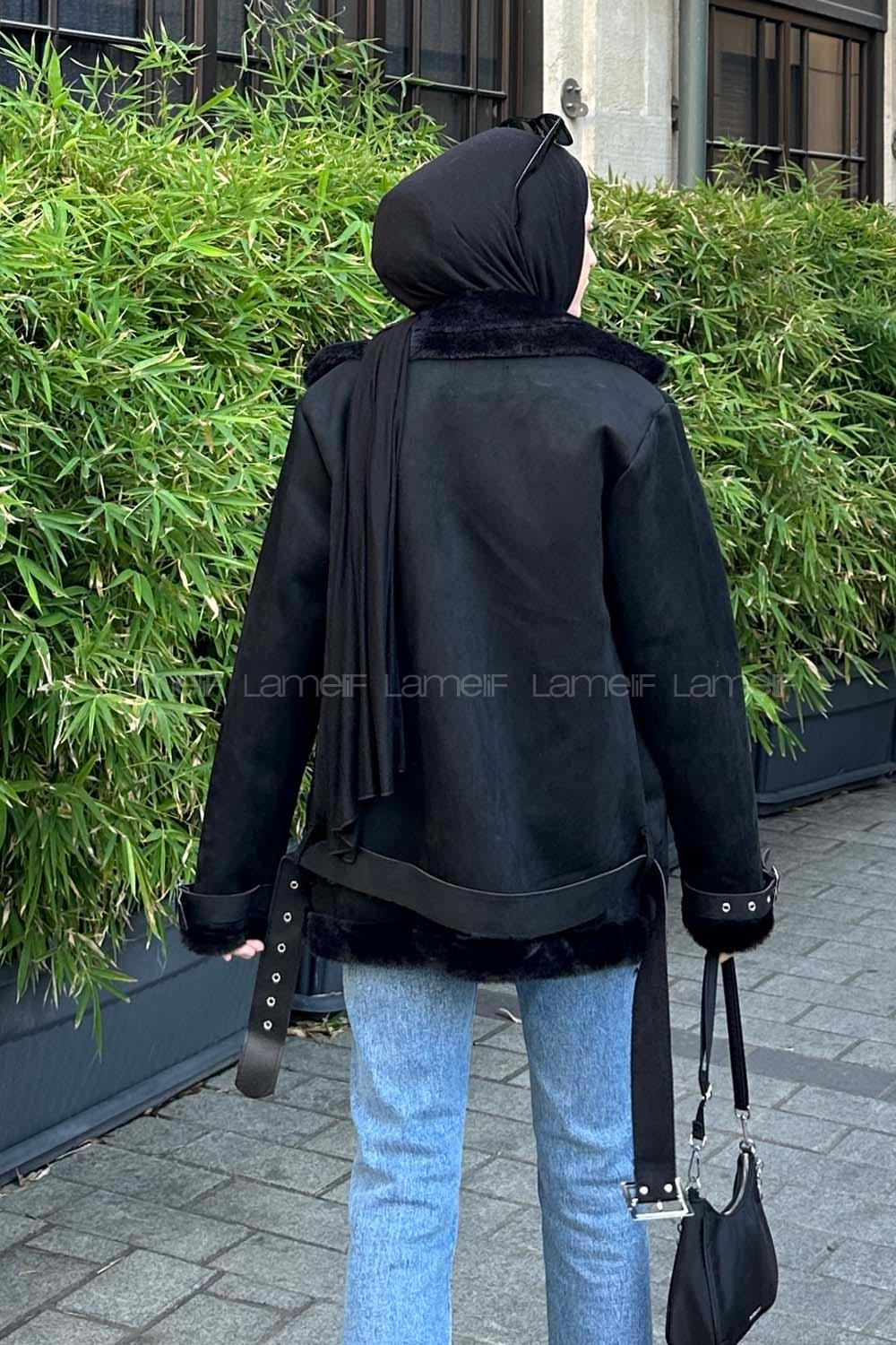 Black Scarf Neck Long Arm Coat