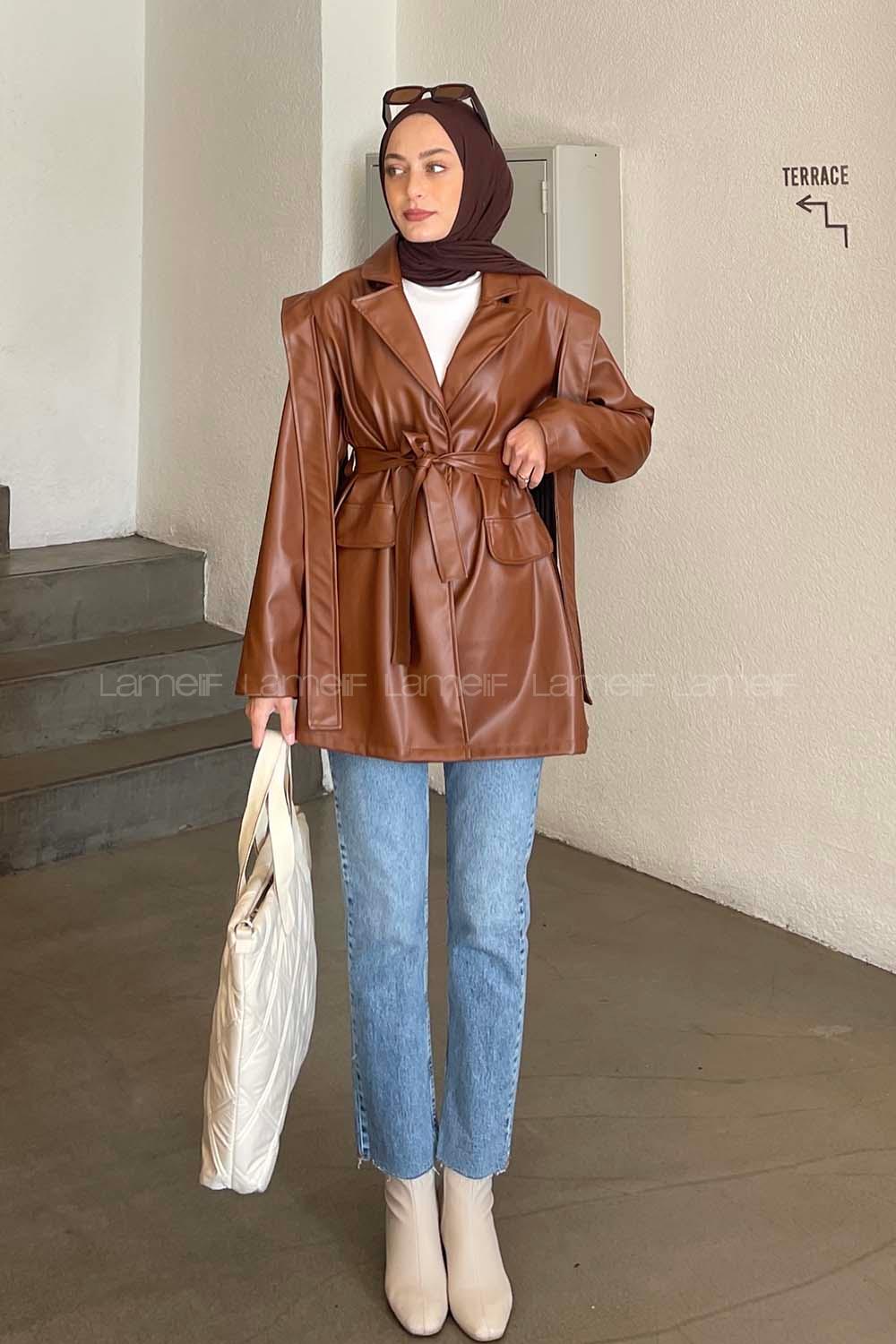Brown Normal Neck Long Arm Skin Jacket