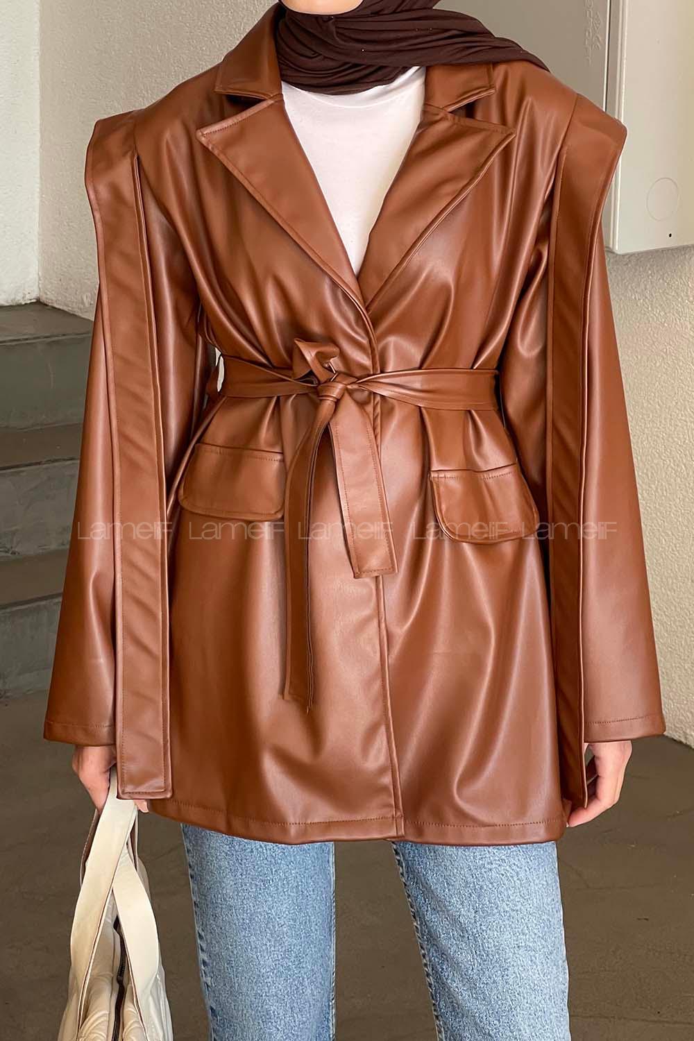 Brown Normal Neck Long Arm Skin Jacket