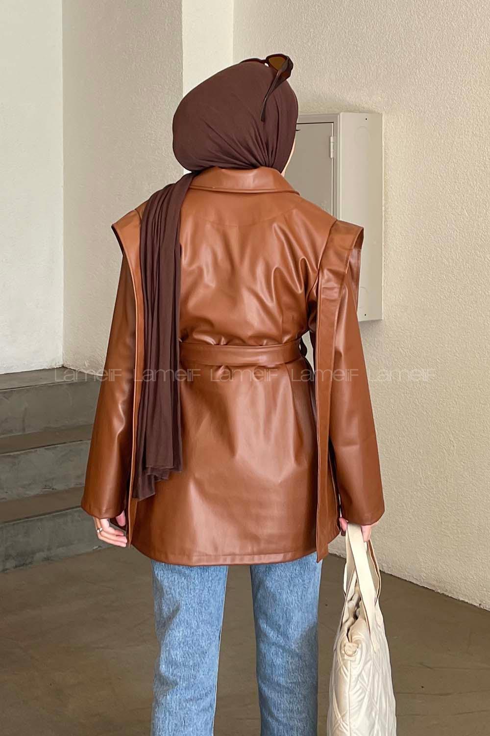 Brown Normal Neck Long Arm Skin Jacket