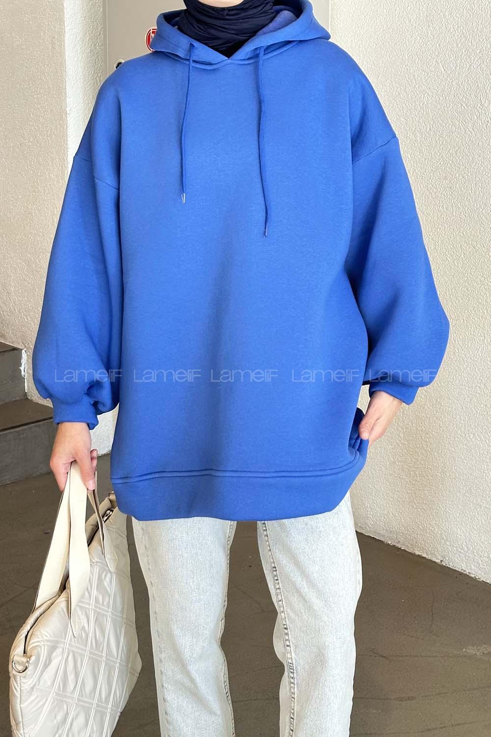 Saxe Hood Neck Balloon Sleeve Arm Sweatshirt