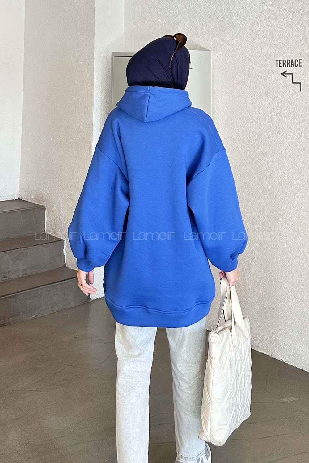 Saxe Hood Neck Balloon Sleeve Arm Sweatshirt