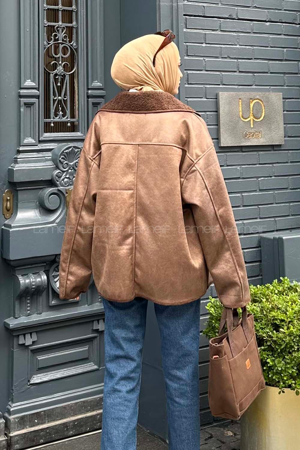 Lamelif Süet Düğmeli Mont Kahve