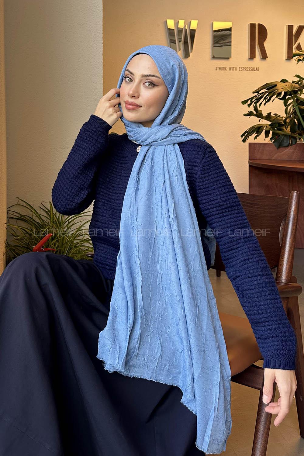 Lamelif Bambu Şal Kot Mavi