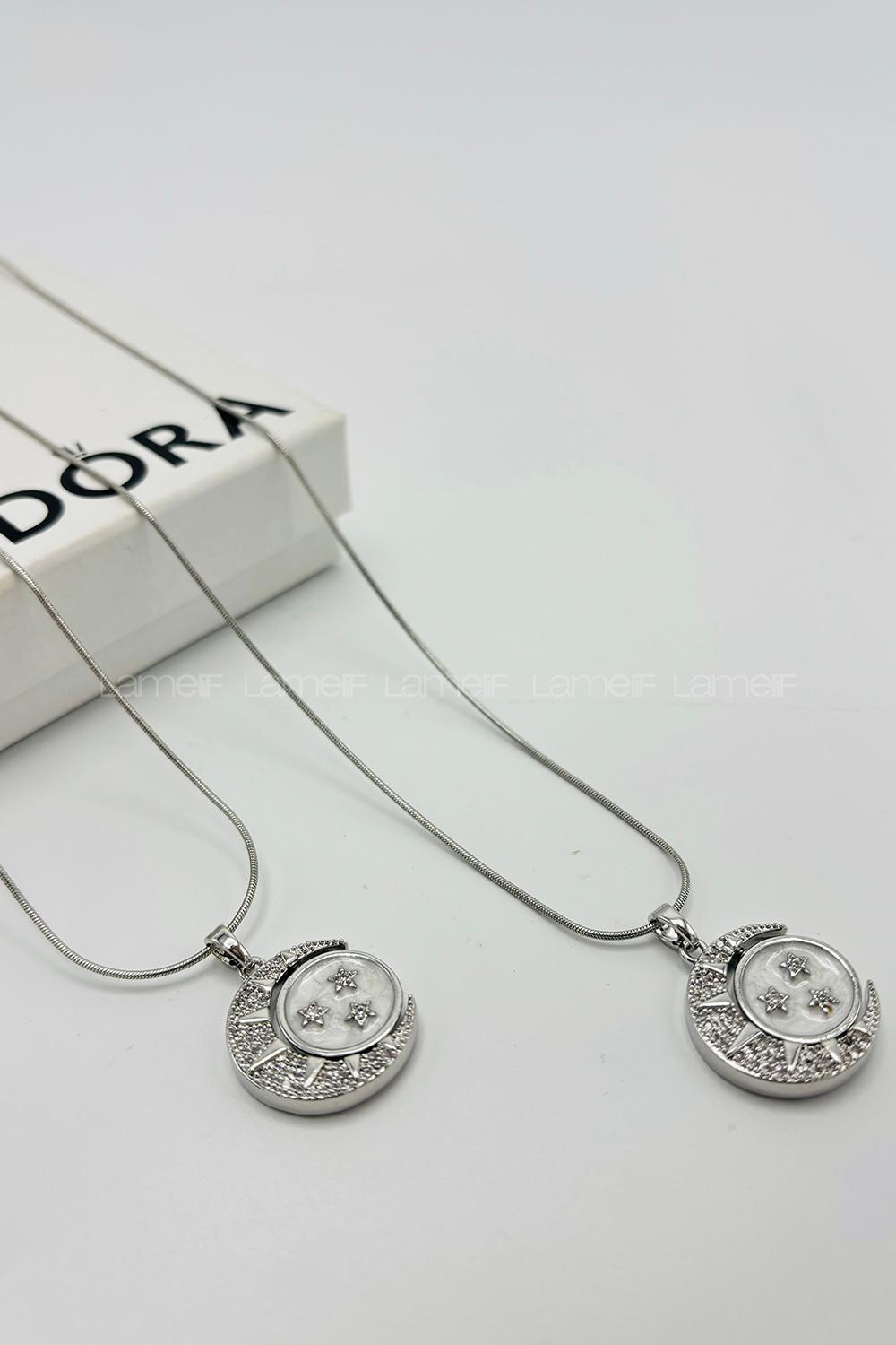 Lamelif 925 Ayar Çelik Ay Figürlü Kolye Gümüş