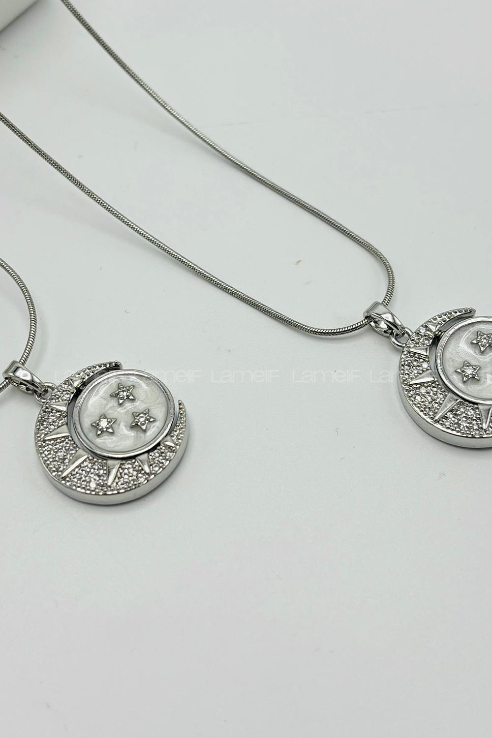 Lamelif 925 Ayar Çelik Ay Figürlü Kolye Gümüş