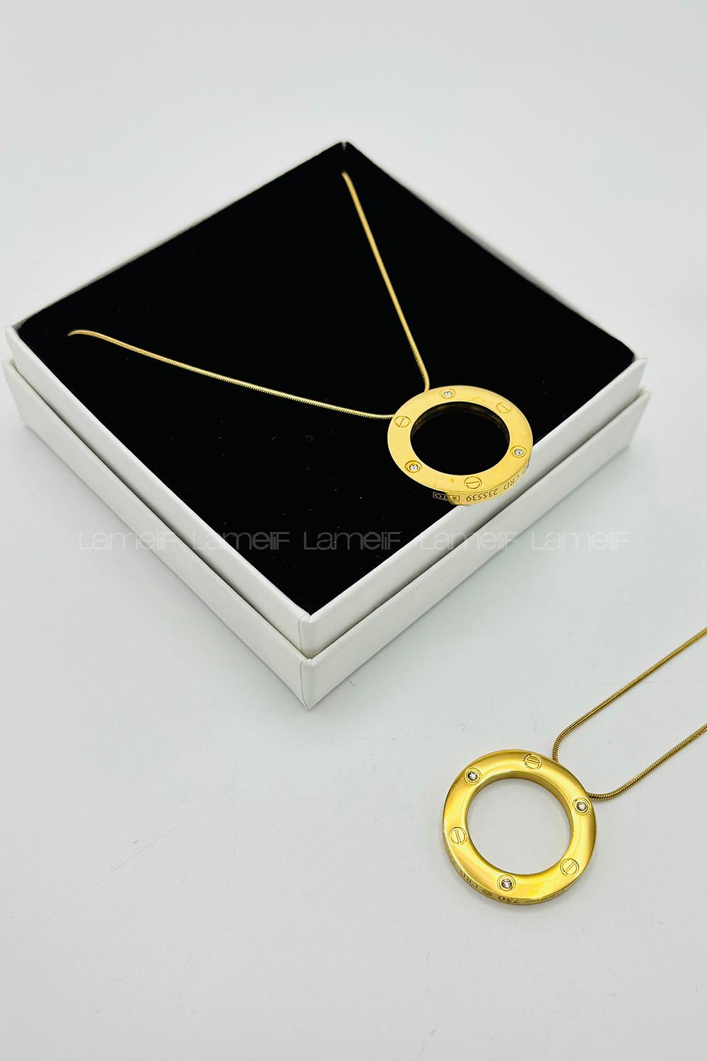 Lamelif 925 Ayar Çelik Cartier Love Kolye Gold