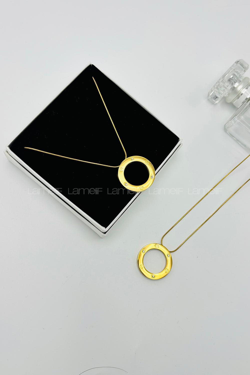 Lamelif 925 Ayar Çelik Cartier Love Kolye Gold