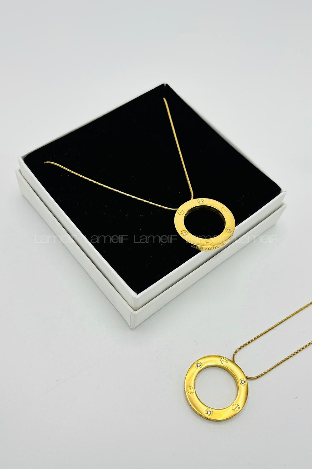 Lamelif 925 Ayar Çelik Cartier Love Kolye Gold