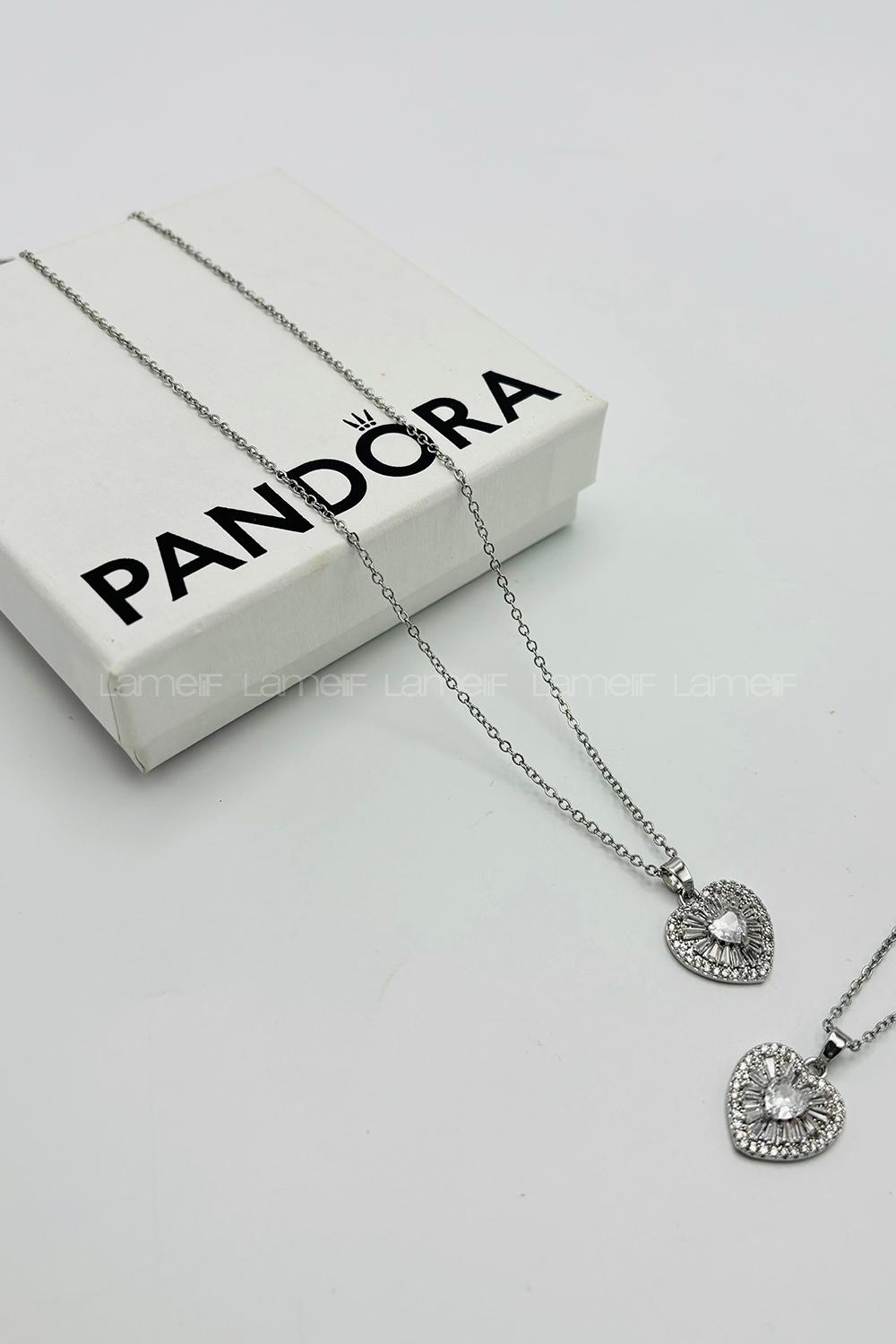 Lamelif 925 Ayar Çelik Kristal Taşlı Kalp Kolye Gümüş