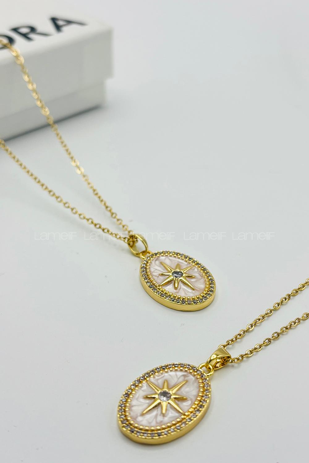 Lamelif 925 Ayar Çelik Kuzey Yıldızı Kolye Gold