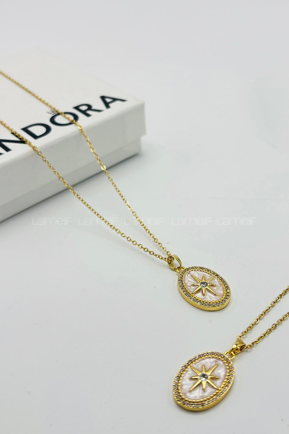 Lamelif 925 Ayar Çelik Kuzey Yıldızı Kolye Gold