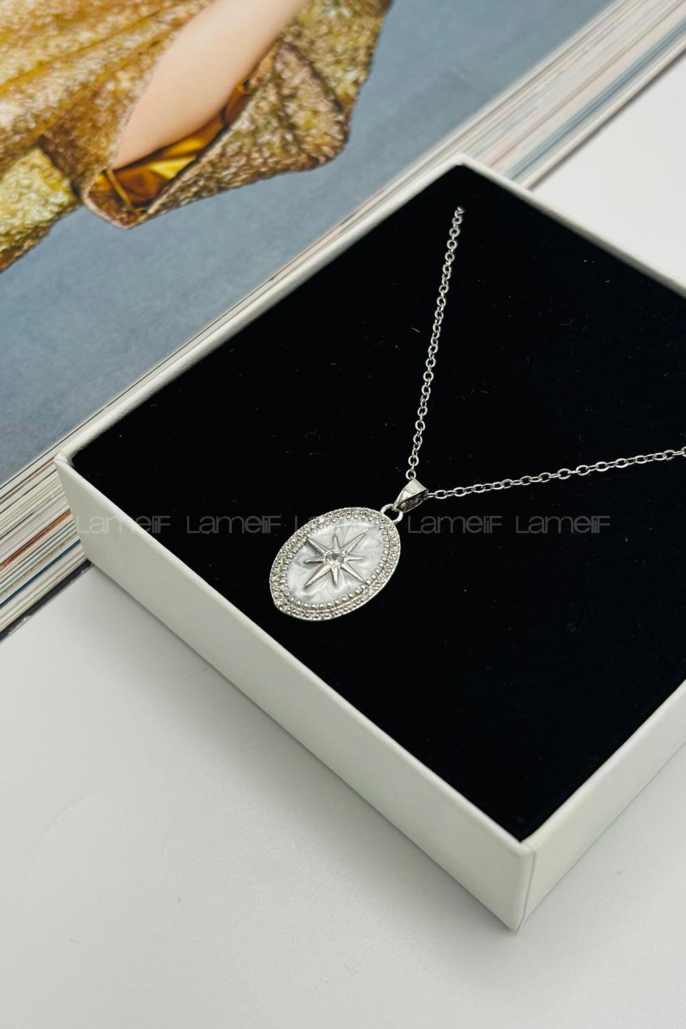 Lamelif 925 Ayar Çelik Kuzey Yıldızı Kolye Gümüş