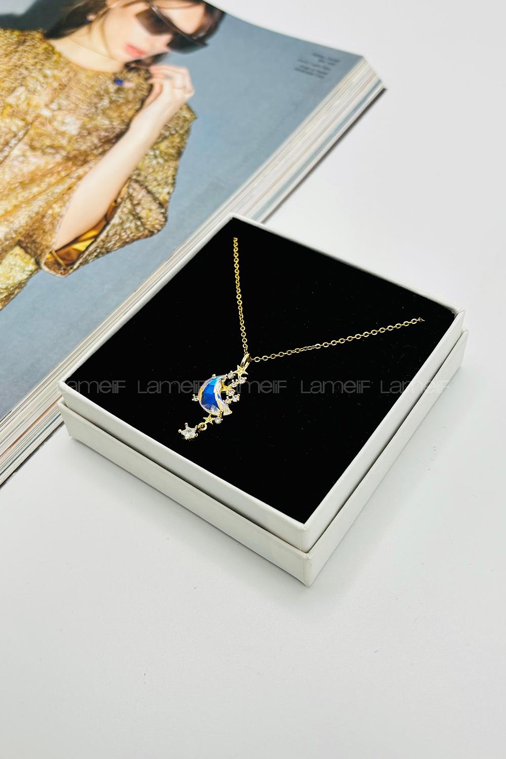 Lamelif 925 Ayar Çelik Sallatılı Ay Kolye Gold