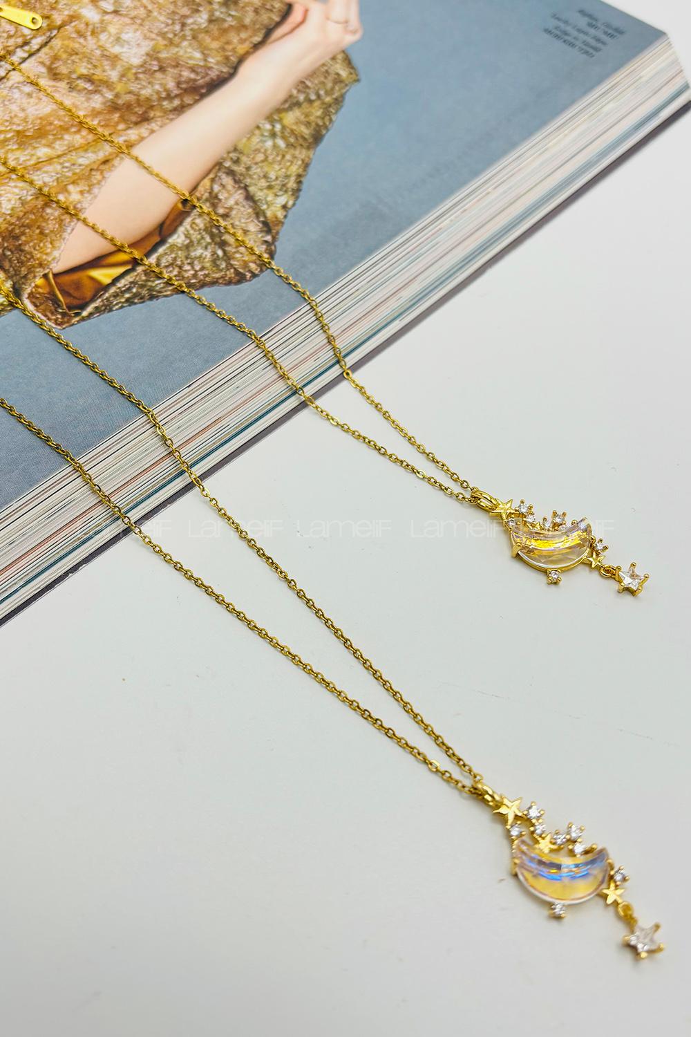 Lamelif 925 Ayar Çelik Sallatılı Ay Kolye Gold