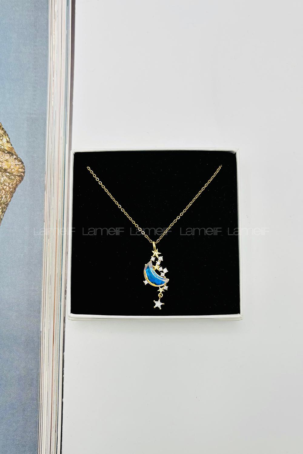 Lamelif 925 Ayar Çelik Sallatılı Ay Kolye Gold