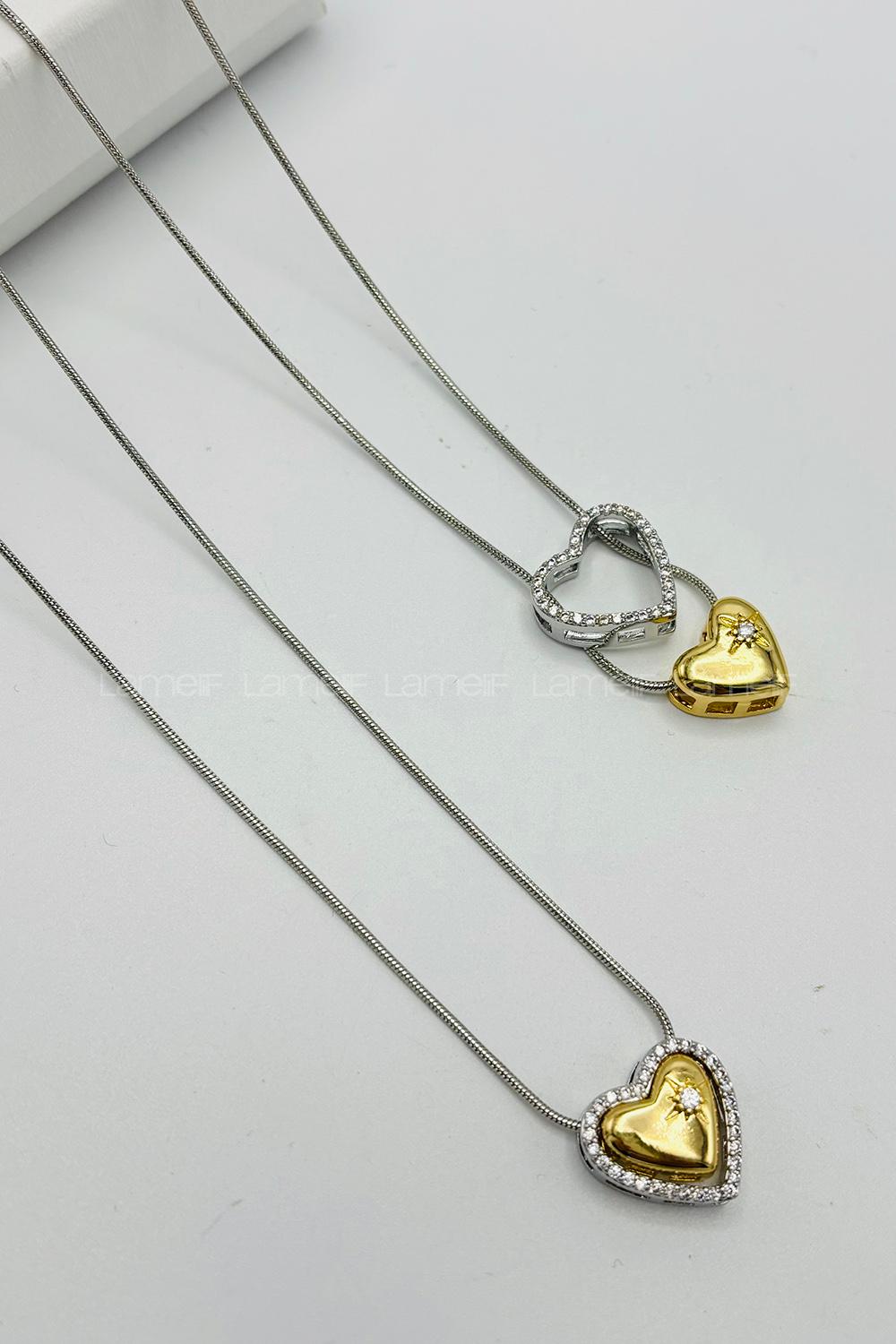 Lamelif Çelik Pandora Model Taşlı Kalp Kolye Gümüş