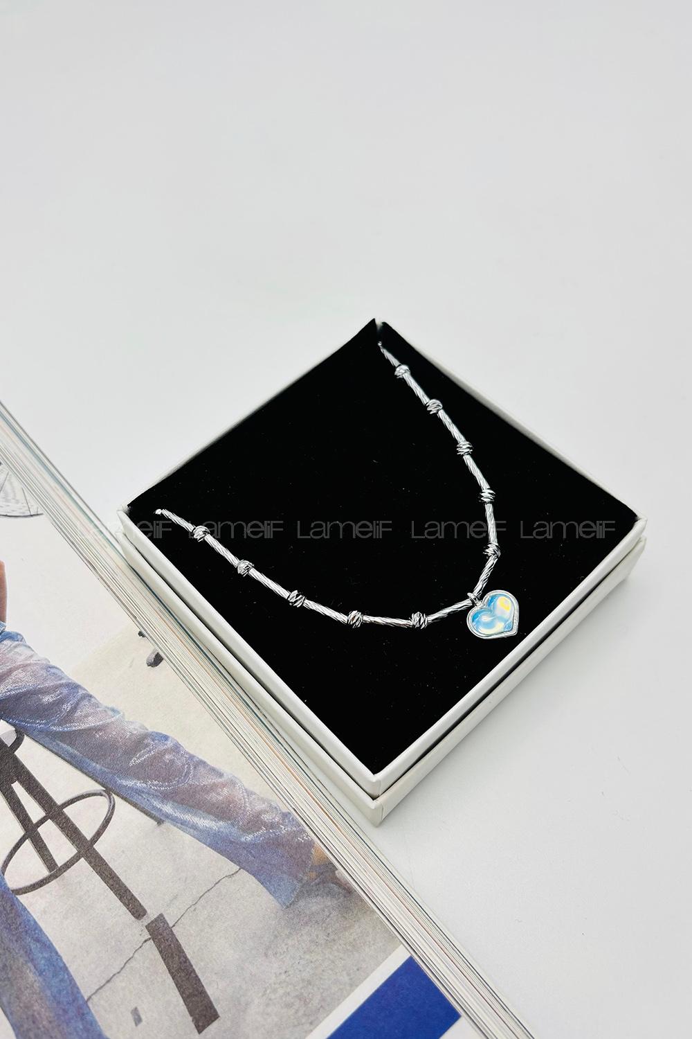 Lamelif Dorika Boncuklu Kalp Charmlı Tasarım Kolye Gümüş