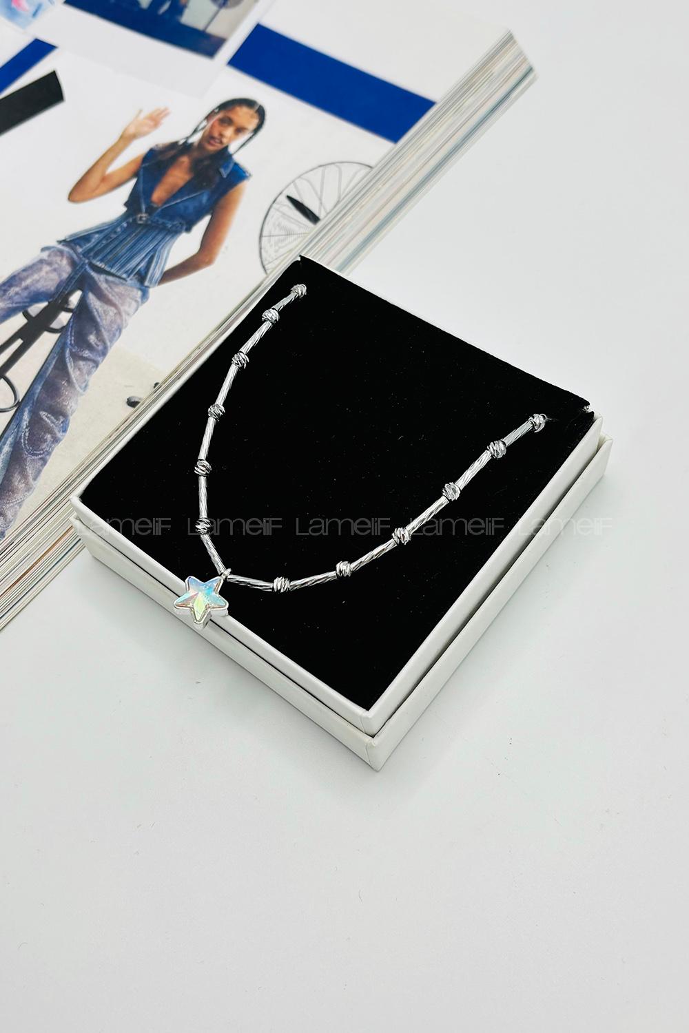 Lamelif Dorika Boncuklu Yıldız Charmlı Tasarım Kolye Gümüş