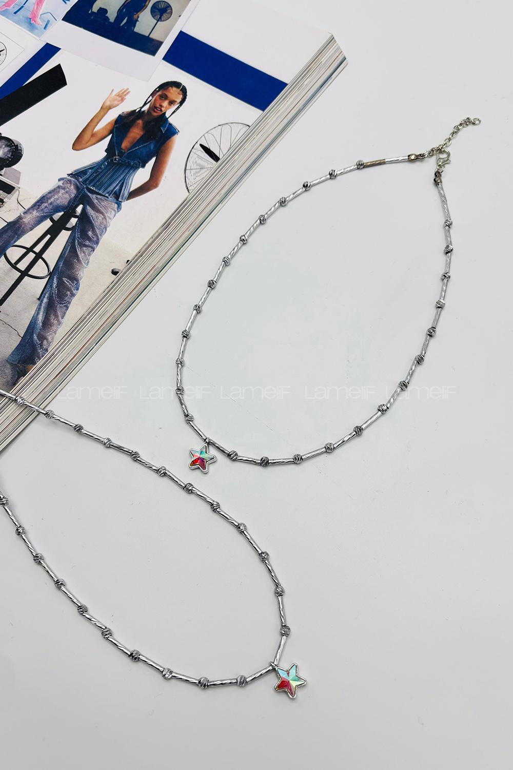 Lamelif Dorika Boncuklu Yıldız Charmlı Tasarım Kolye Gümüş