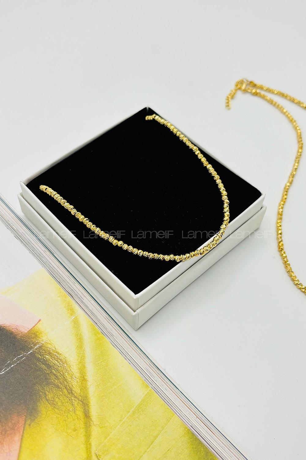 Lamelif Gold Dorika Boncuk Pirinç Kaplama Kolye