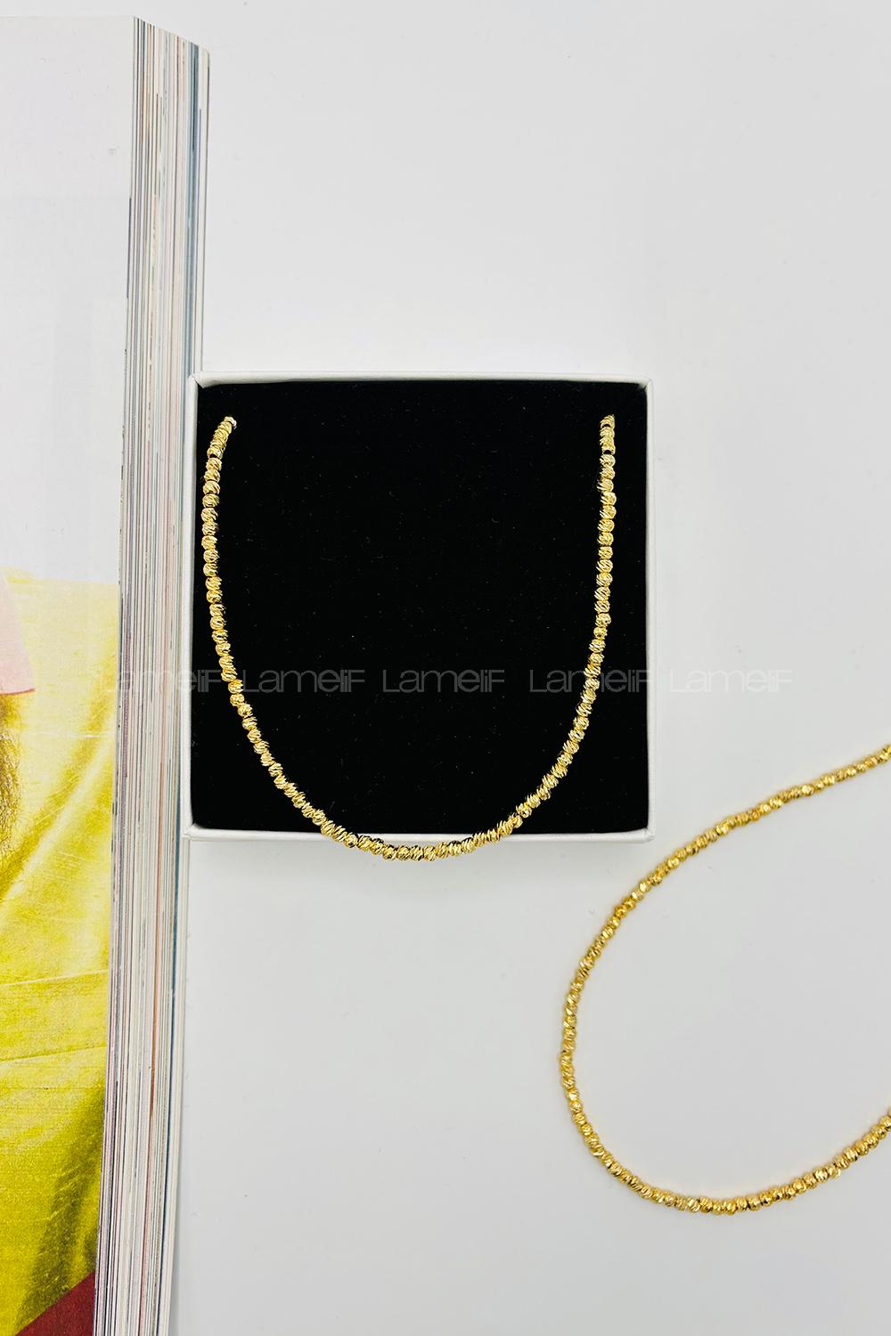 Lamelif Gold Dorika Boncuk Pirinç Kaplama Kolye