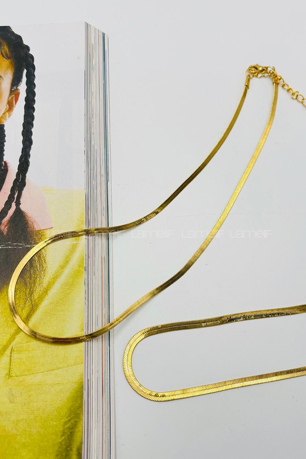 Lamelif Gold İtalyan Zincir Balıksırtı Kolye