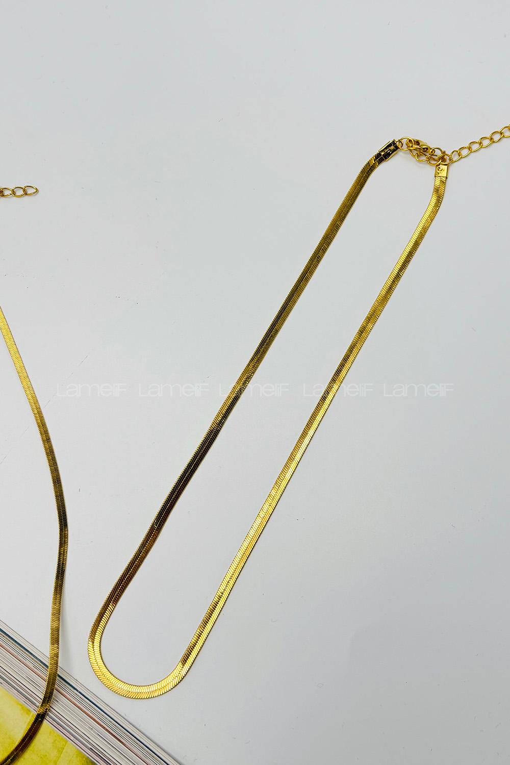 Lamelif Gold İtalyan Zincir Balıksırtı Kolye