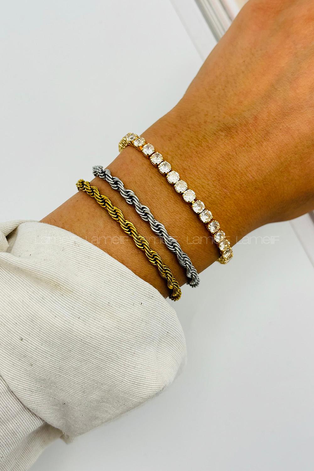 Lamelif Gold Taşlı Baget Bileklik